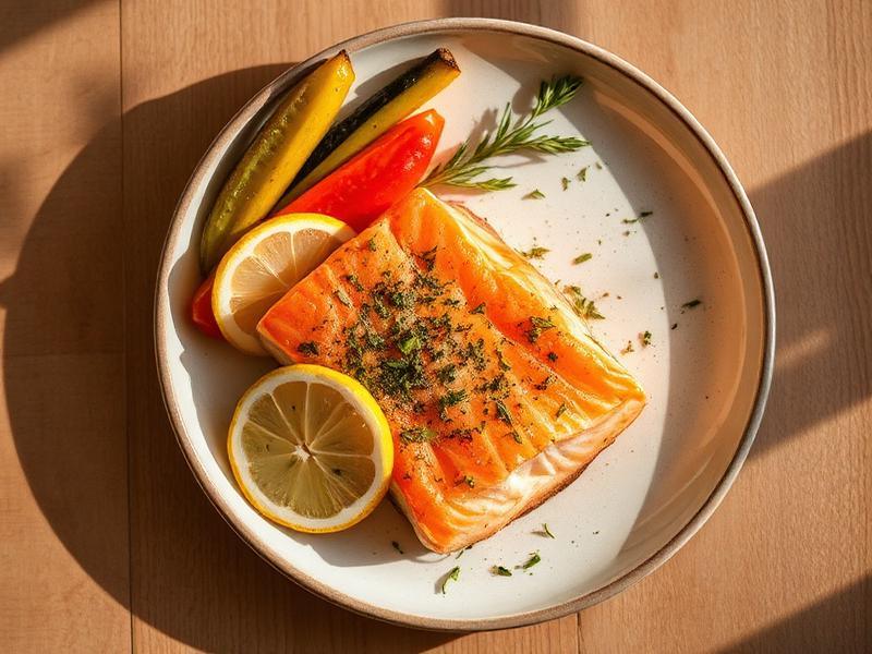 Illustrazione generata con AI della ricetta Merluzzo al forno con patate e olive
