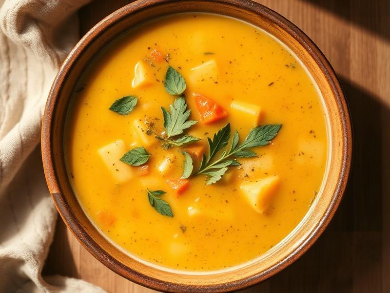 Illustrazione generata con AI della ricetta Vellutata di zucchine e patate al latte di riso
