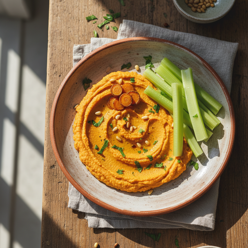 Foto della ricetta Hummus di carote con bastoncini di sedano