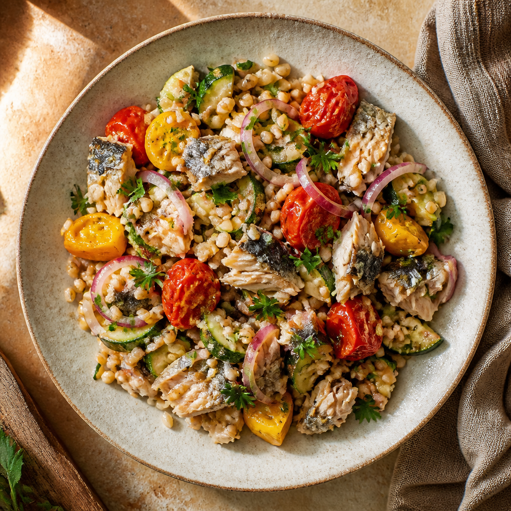 Foto della ricetta Insalata di farro con sgombro e verdure