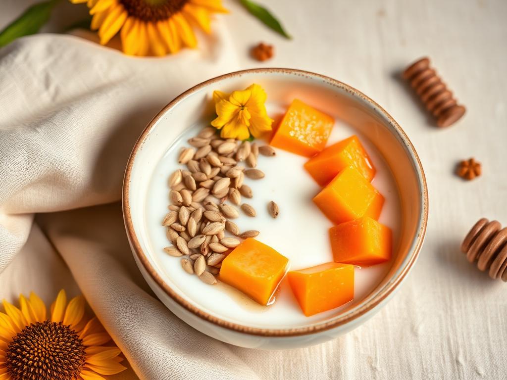 Foto della ricetta Ciotola di kefir, papaya e semi