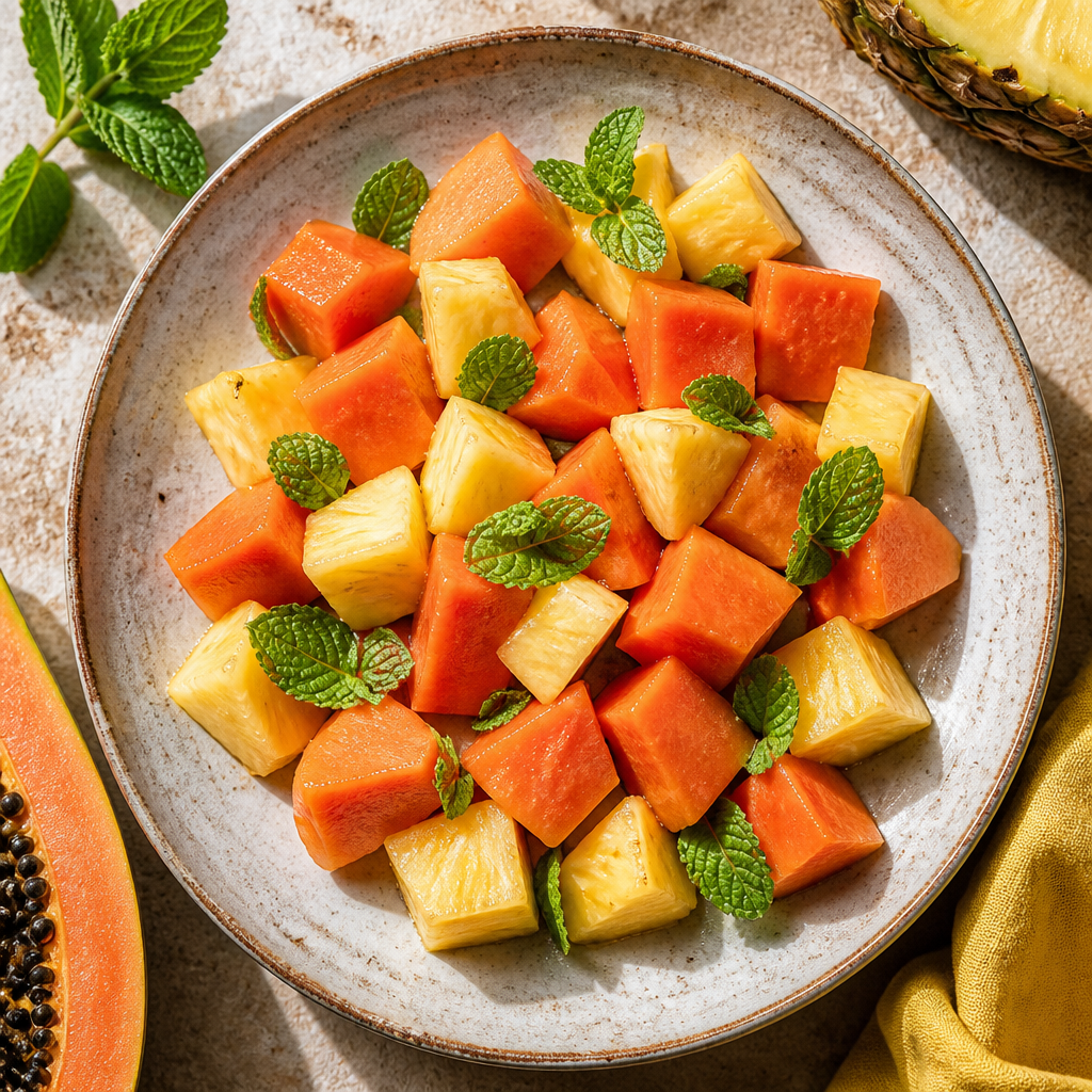 Foto della ricetta Macedonia di papaya, ananas e menta