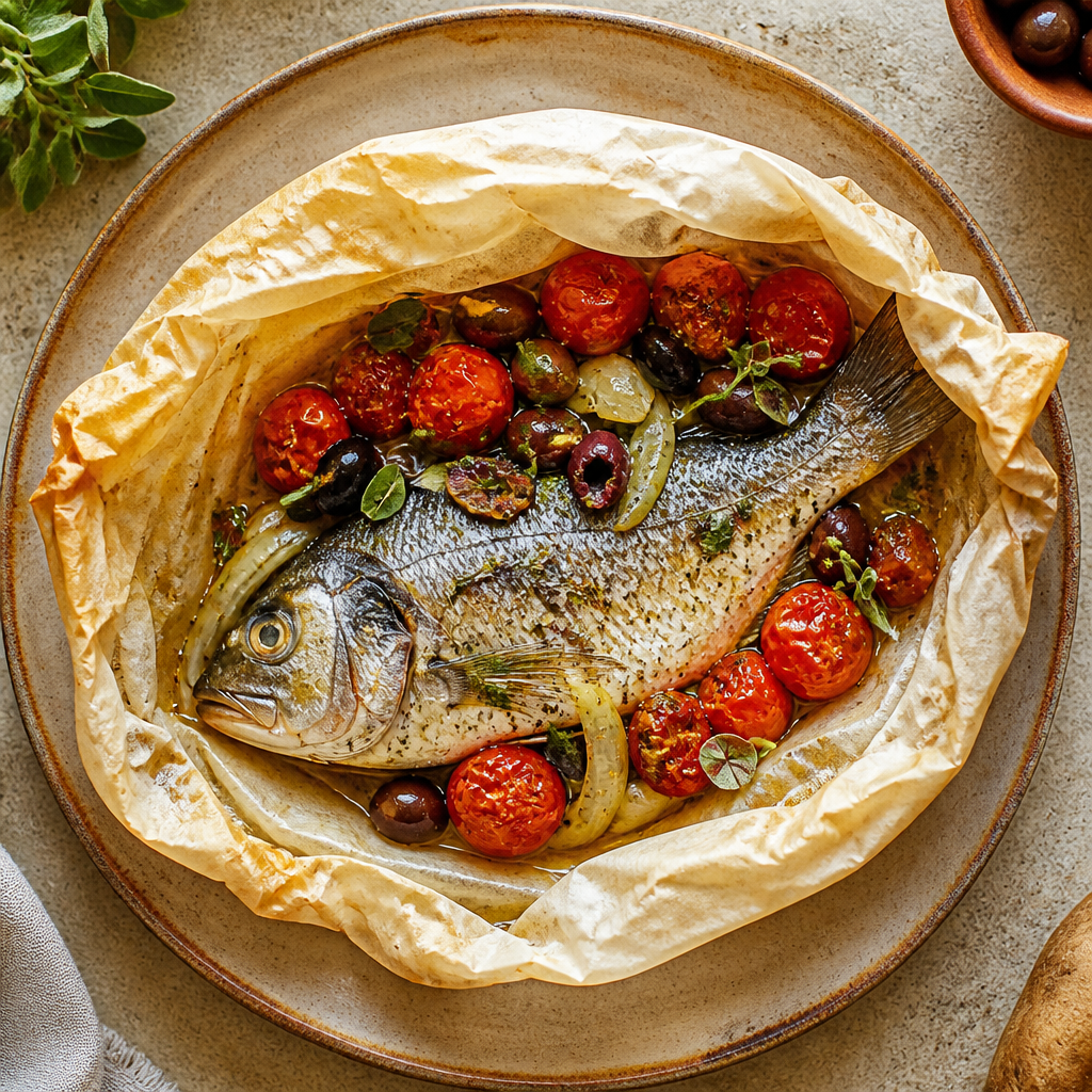 Foto della ricetta Orata al cartoccio con pomodorini e olive