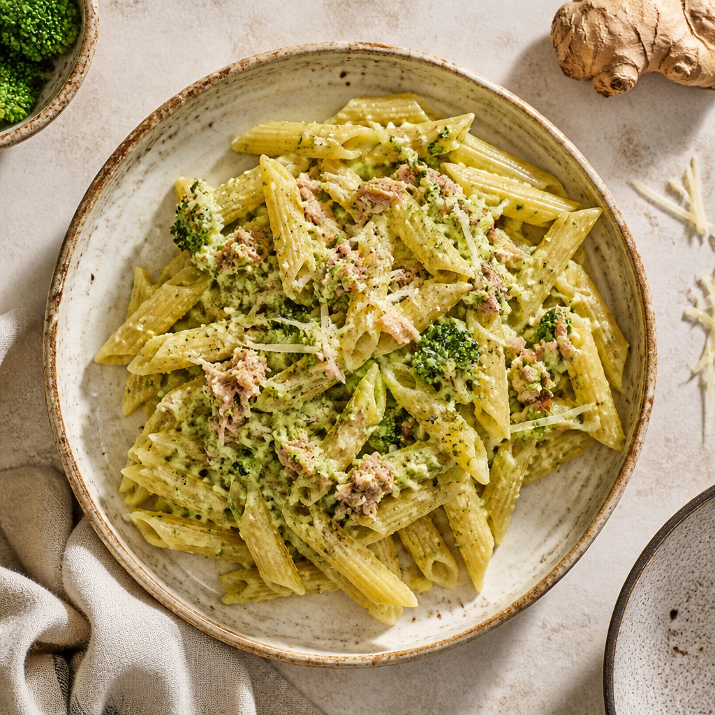 Foto della ricetta Pasta con crema di broccoli, tonno e zenzero