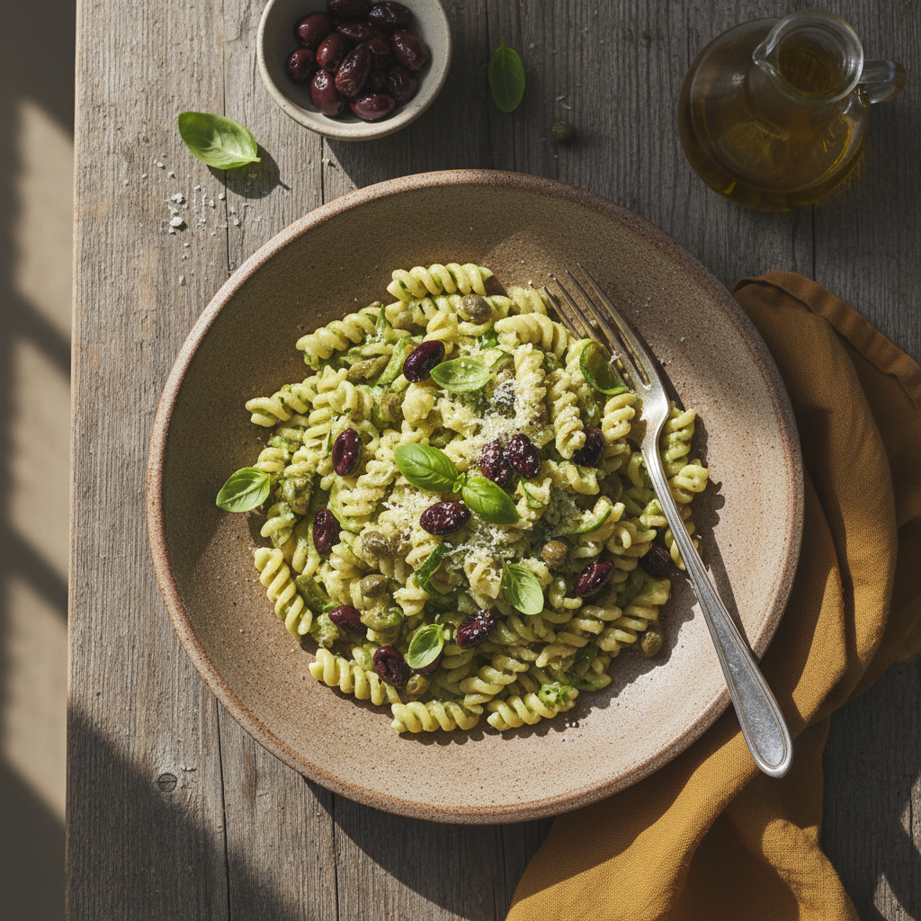 Foto della ricetta Pasta con crema di zucchine, olive e capperi