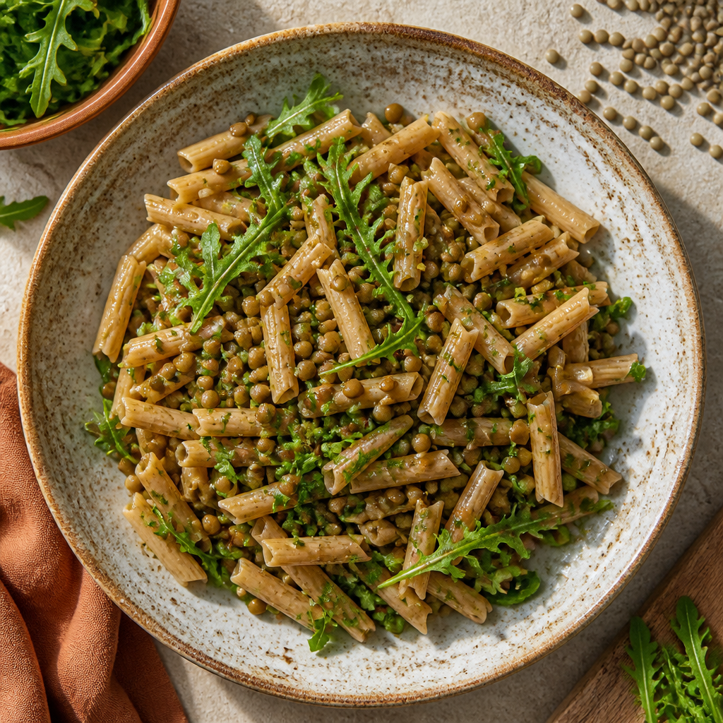 Foto della ricetta Pasta integrale con lenticchie e rucola