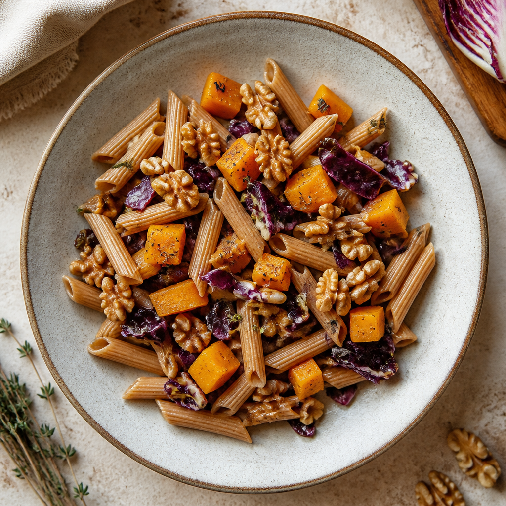 Foto della ricetta Pasta integrale con zucca, radicchio e noci