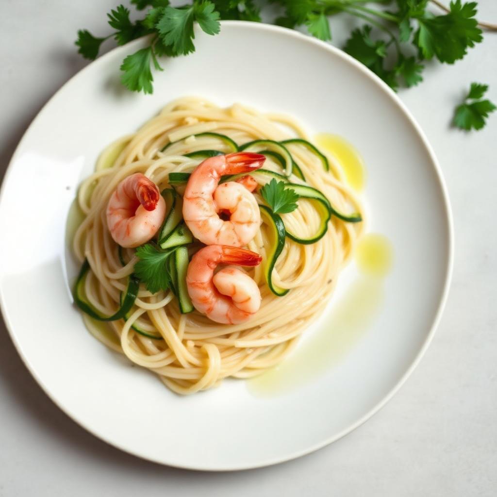 Foto della ricetta Pasta di riso con zucchine e gamberetti