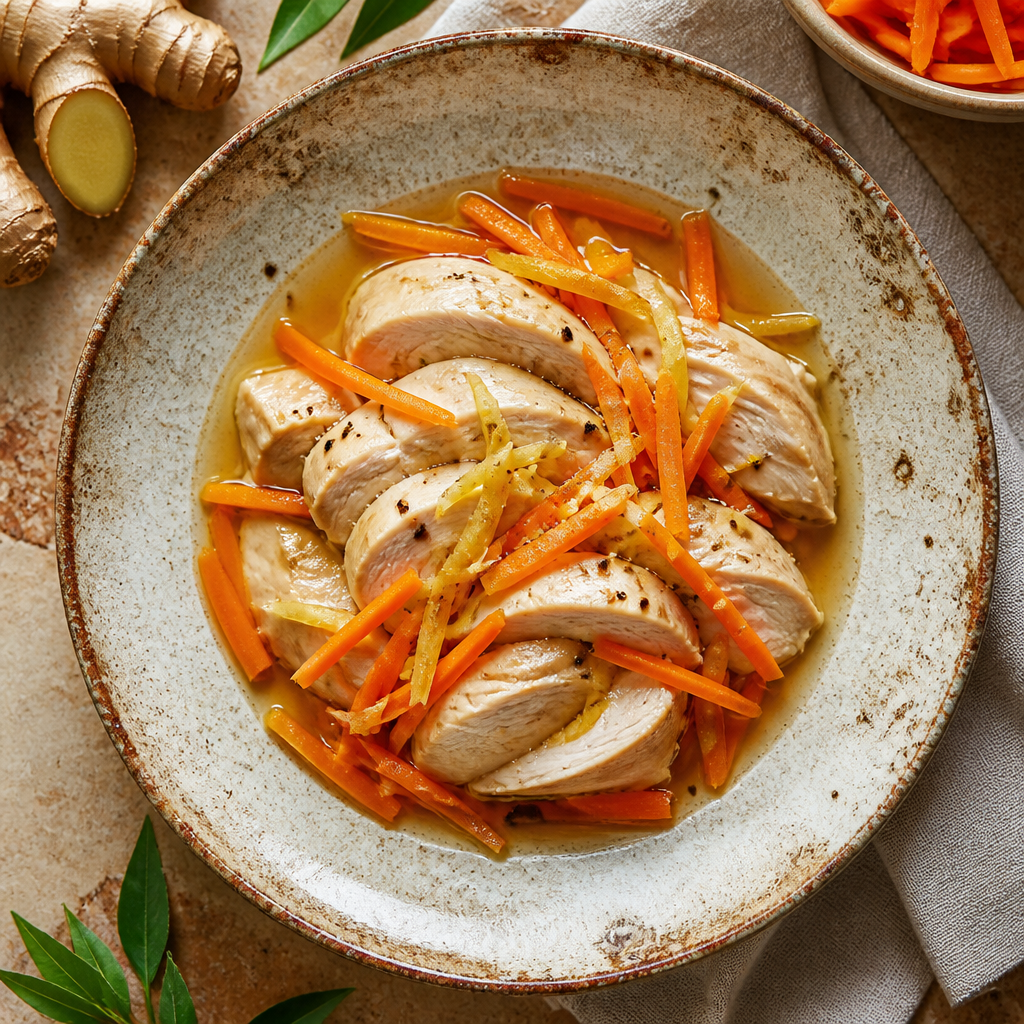 Foto della ricetta Pollo al vapore con carote e zenzero