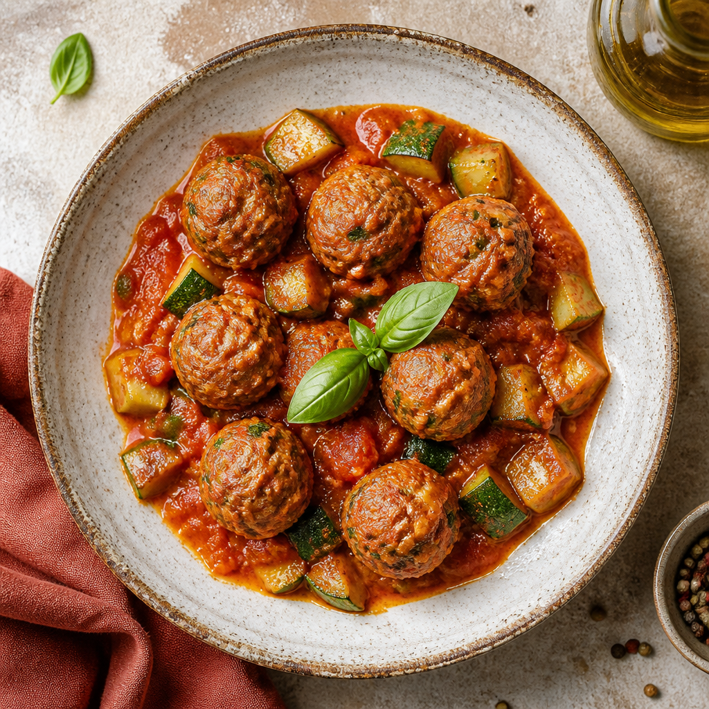 Foto della ricetta Polpette di manzo e zucchine al pomodoro