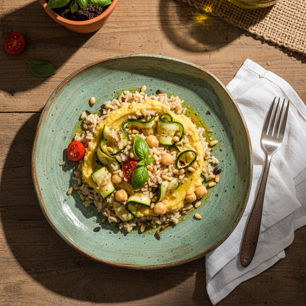 Foto della ricetta Riso integrale con crema di ceci e zucchine