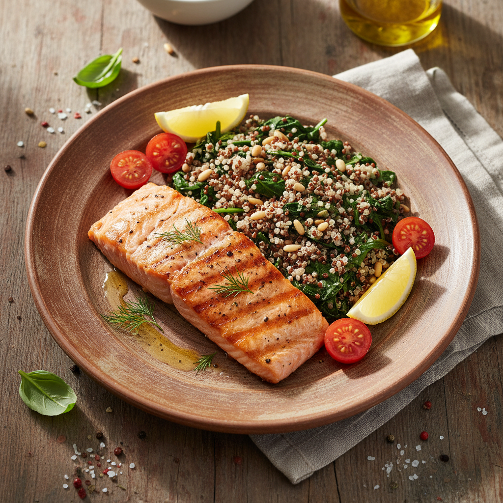 Foto della ricetta Salmone alla griglia con quinoa e spinaci