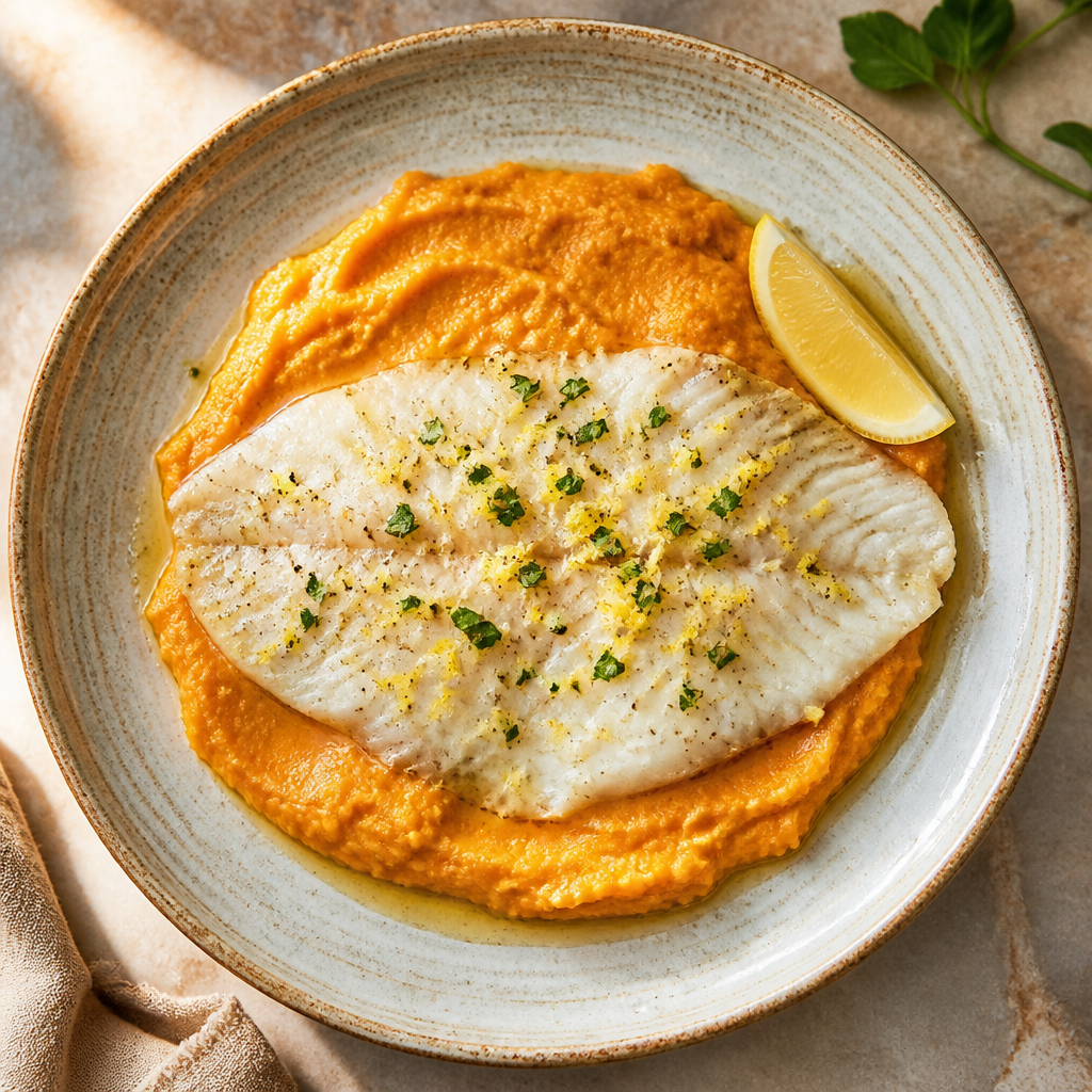 Foto della ricetta Sogliola al limone con purè di patate dolci