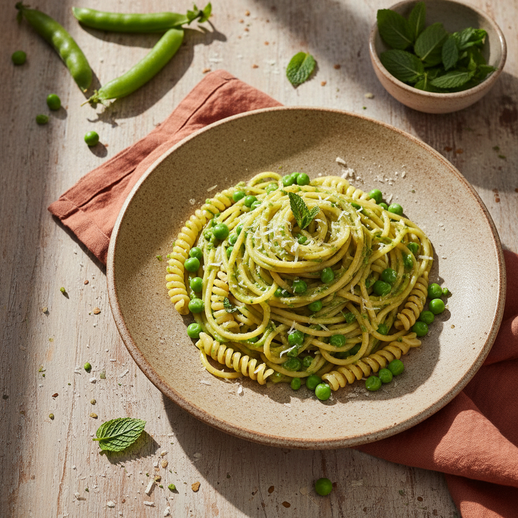 Foto della ricetta Spaghetti alla crema di piselli