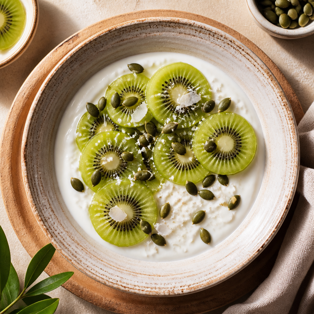 Foto della ricetta Yogurt di cocco con kiwi e semi di zucca