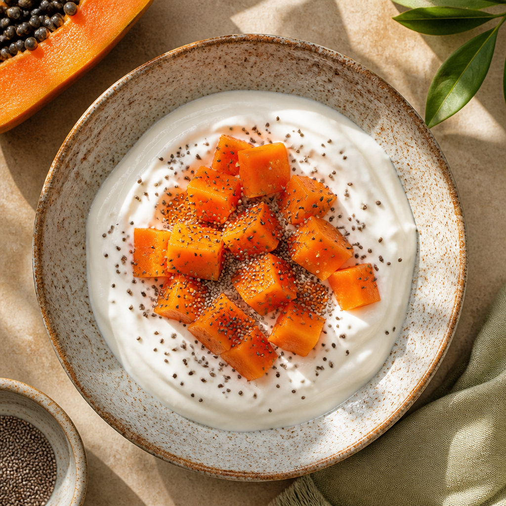 Foto della ricetta Yogurt di cocco con papaya e semi di chia